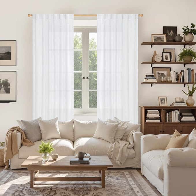 YoungsTex White Linen Curtains 78 Inch Length - Image 2