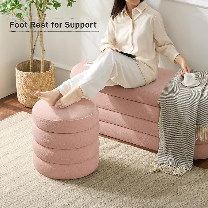 Round Ottoman with Storage Boucle Ottoman Stool Removable Lid - Image 6