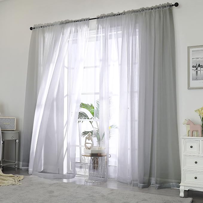 Chyhomenyc Sheer Grey Curtains 84 inches Long 2 Panels Set, Lightweight Solid - Image 2