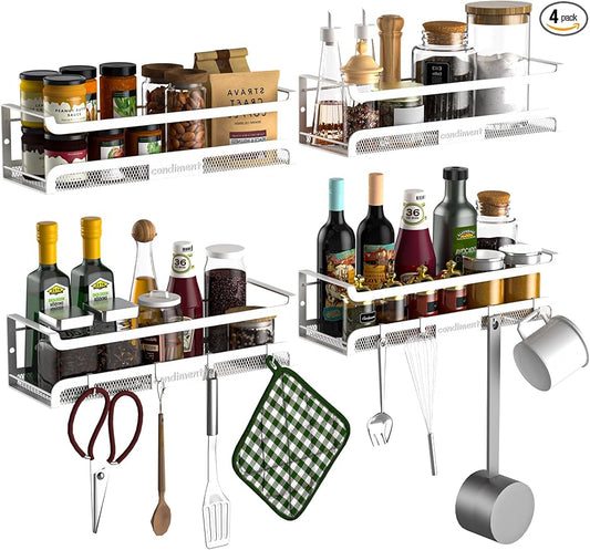 Spice Rack Wall Mount with Hooks by Couwilson