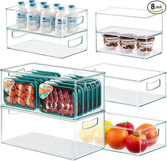 8 PACK Freezer Organizer Bins Clear Stackable Storage Bins by HEYUZB