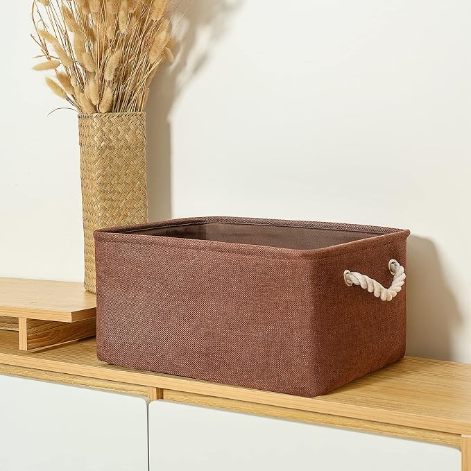 TheWarmHome Decorative Basket Rectangular Fabric Storage Bin Organizer Basket - Image 3