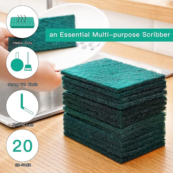 Heavy Duty Scour Pads Sponge Dish Scrubber Non-Scratch Green Reusable Household - Image 4