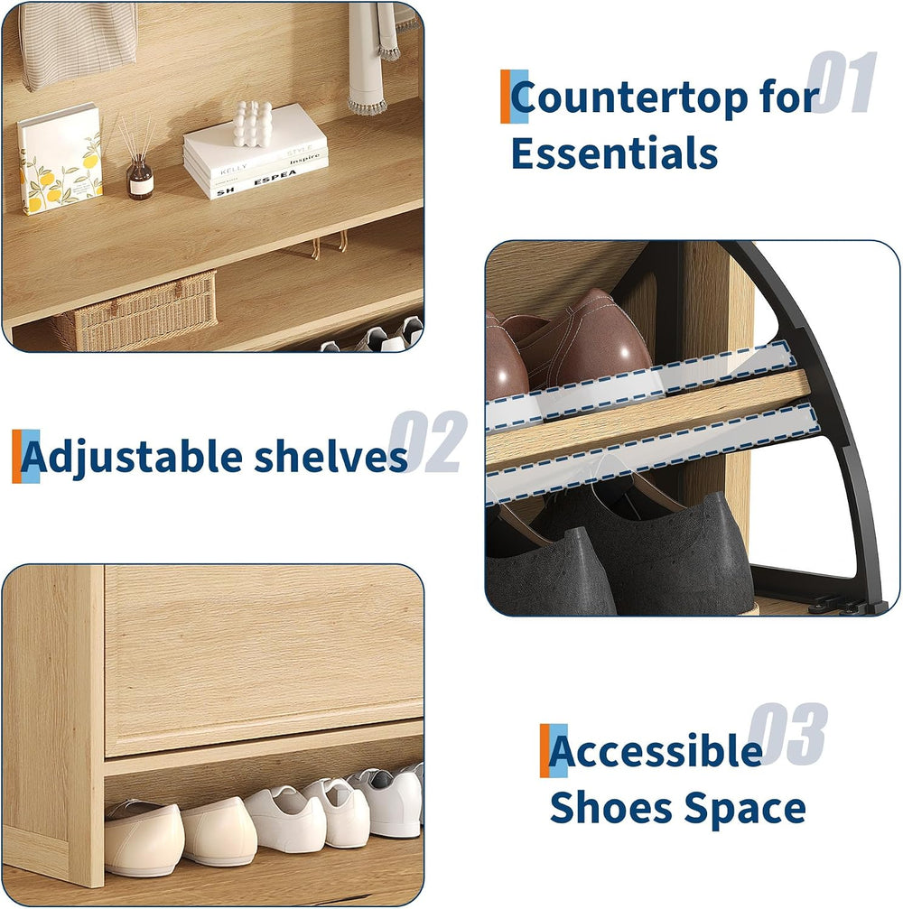 Garvee Shoe Cabinet with 2 Flip Drawers, 2-in-1 Hall Tree Shoe Storage Cabine...