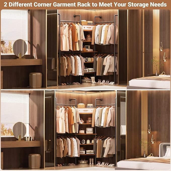 Aheaplus Industrial Pipe Clothing Rack, Reversible 6.42FT Clothes Rack - Image 4