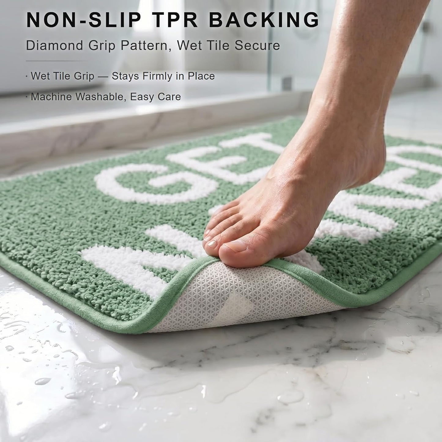 Sage Green Get Naked Bath Mat 16"x24",Boho Bathroom Rug Decor | Boho Bathroom Rug Decor,Cute Minimalist Bath Rug,0.7" Thick Soft Microfiber Shower Mat,Non-Slip TPR Backing,Machine washable.