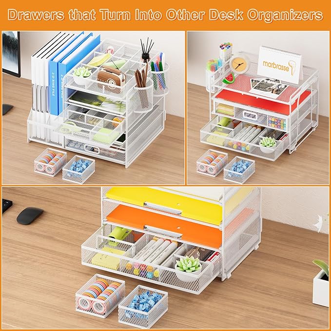 Marbrasse 3 Packs White Desk Drawer Organizers, Drawer Organizer Tray - Image 7