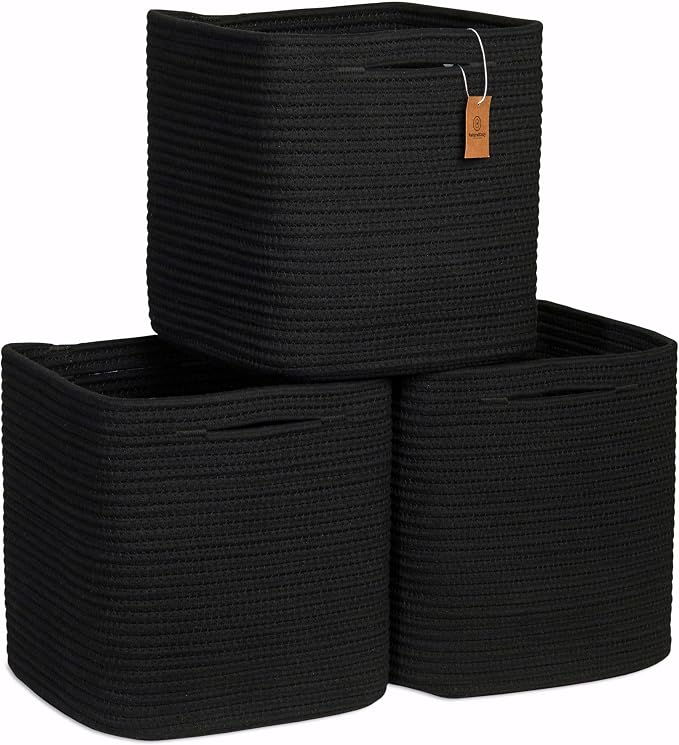 NaturalCozy Storage Cubes 11 Inch Cotton Rope Woven Baskets by NaturalCozy