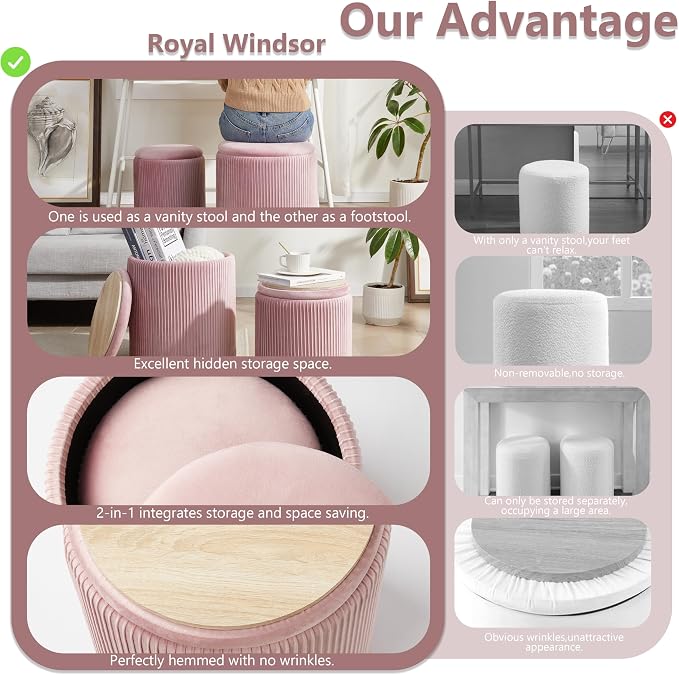 Round Ottoman with Storage Set of 2, Vanity Stool with Storage - Image 7