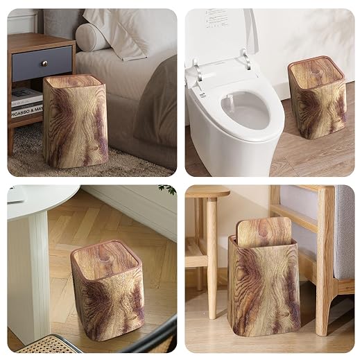 Wood Grain Plastic Trash Can Swing Top Lid, 4Gal/15L Farmhouse Wastebasket Bin - Image 8
