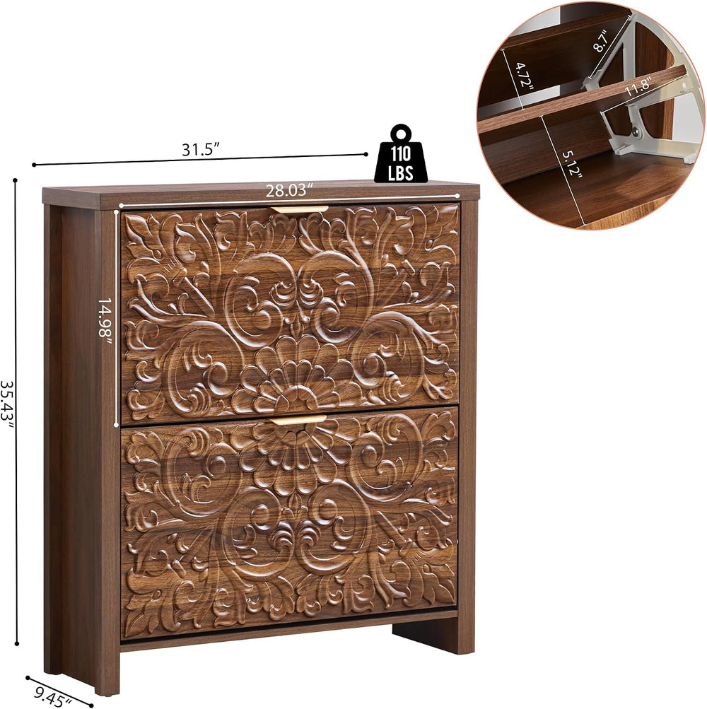 weselon Flip Drawer Shoe Cabinet Set of 2, Narrow Shoe Storage Cabinet, 2-Tie...