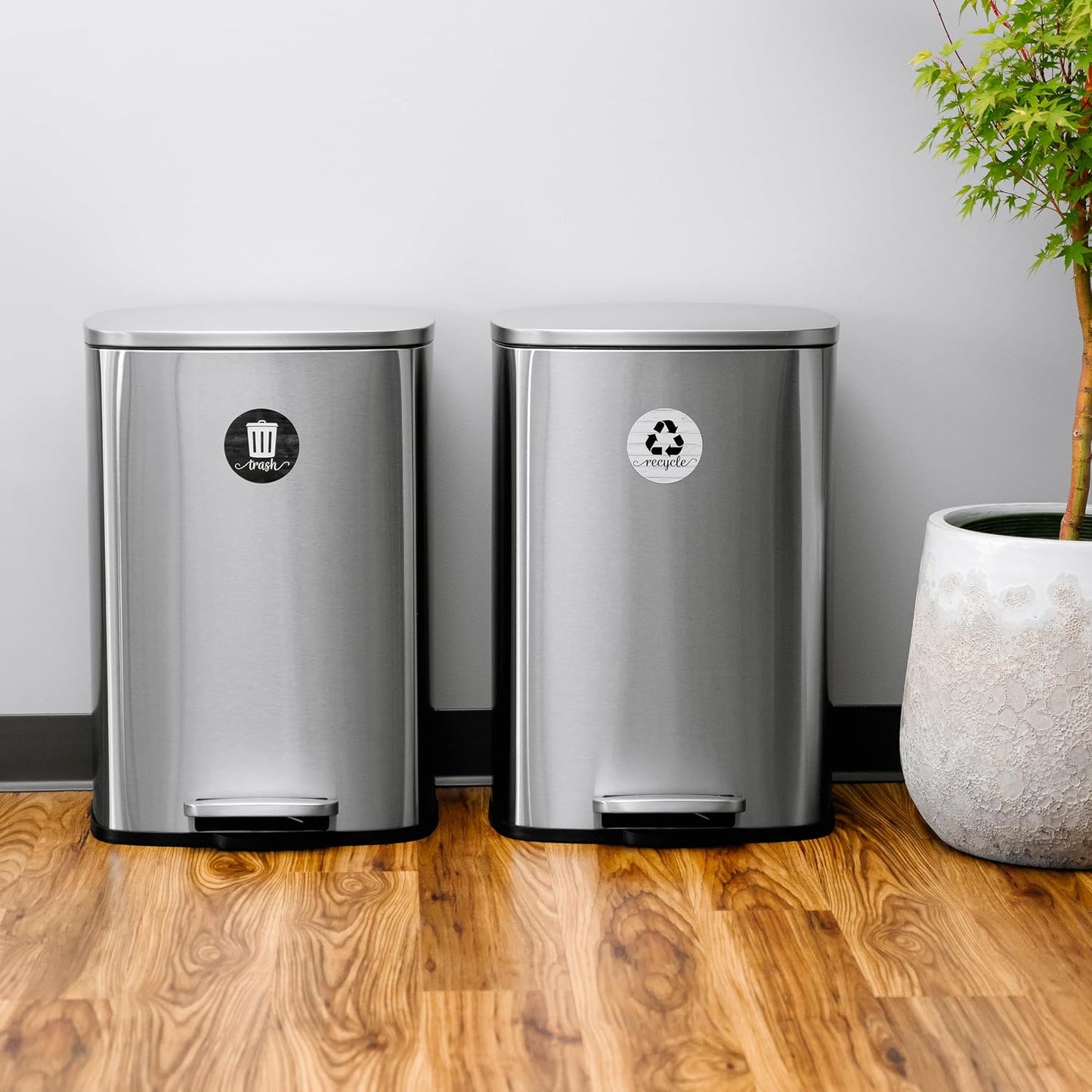 Rustic Trash and Recycle Magnets, Farmhouse Recycle Magnet for Trash Can | 3.5" Magnetic Recycling Stickers for Trash Can, Kitchen Bins Recycling Magnets Compost Sign for Garbage, Made USA, Combo Wood