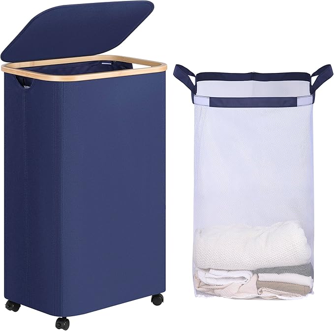 efluky Laundry Basket with Wheels, Tall Rolling Laundry Hamper with Lid and by efluky