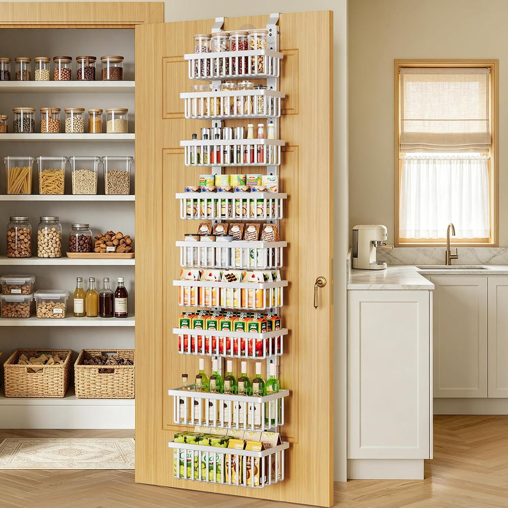 POKIPO 9 Tier Narrow Over The Door Pantry Organizer, 2 in 1 Wall Mount or Han...