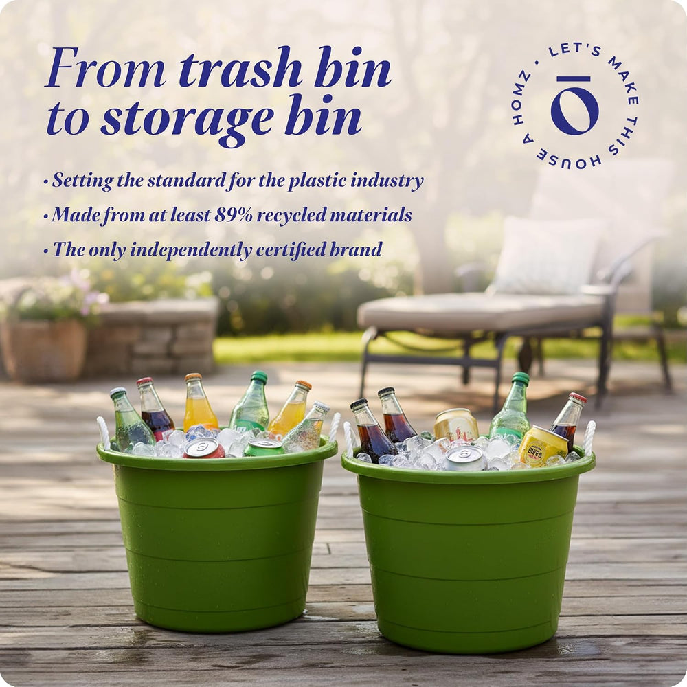 HOMZ Utility Tub, Storage Bucket with Rope Handles, 17 Gal, Green, 2 Pack