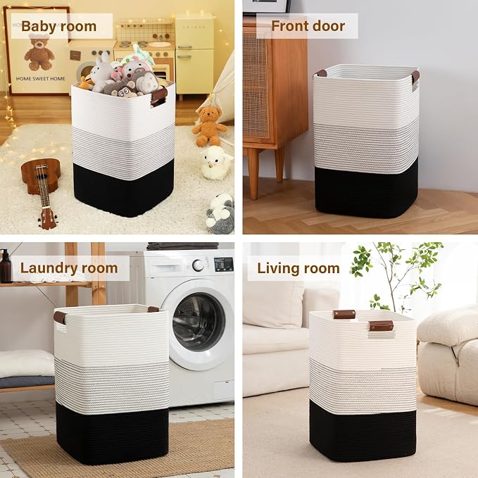 Laundry Hamper 96L Extra Large Laundry Basket, Woven Blanket Basket, Cotton - Image 6