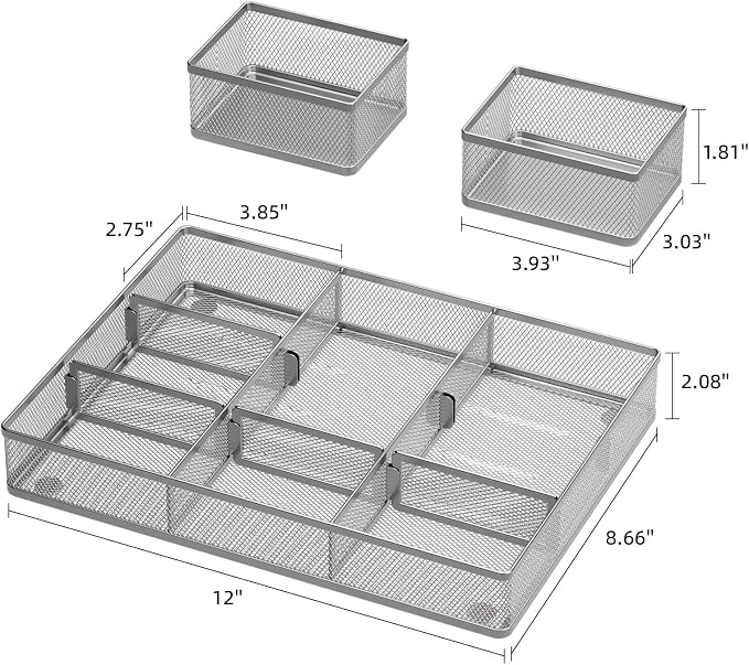 Marbrasse 3 Packs Desk Drawer Organizers, Metal Mesh Dividers - Image 3