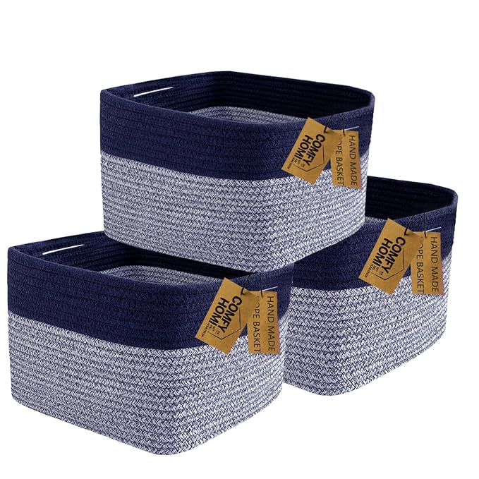COMFY-HOMI 3PACK Rectangular Cotton Rope Basket by COMFY-HOMI
