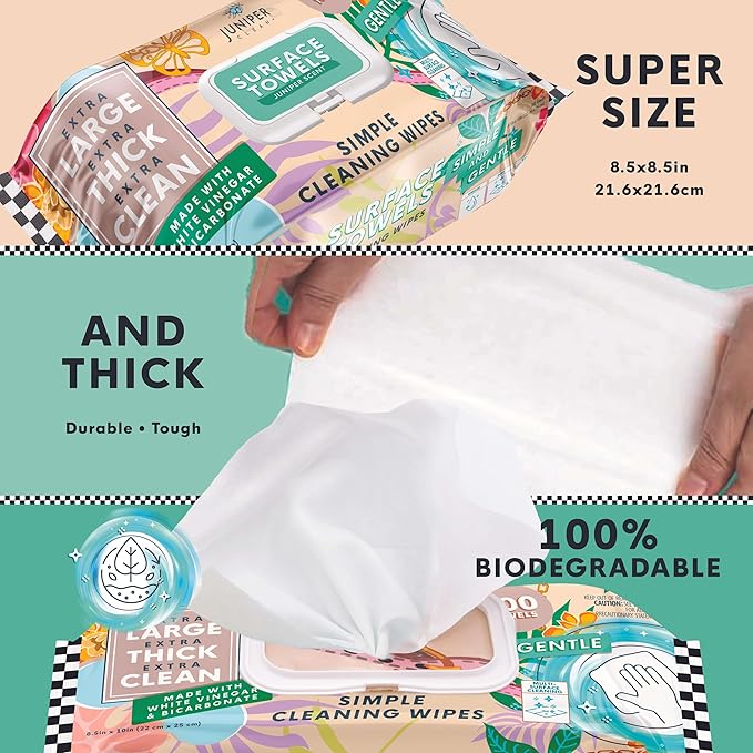 6 Packs Surface Cleaning Wipes Bleach Free, Thick & Large Dispose, All-Purpose - Image 3
