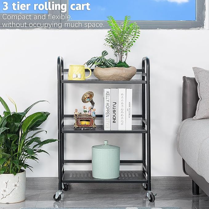 HDANI 3 Tier Rolling Cart, Heavy Duty Multifunctional Metal Frame-Supports 22 - Image 4