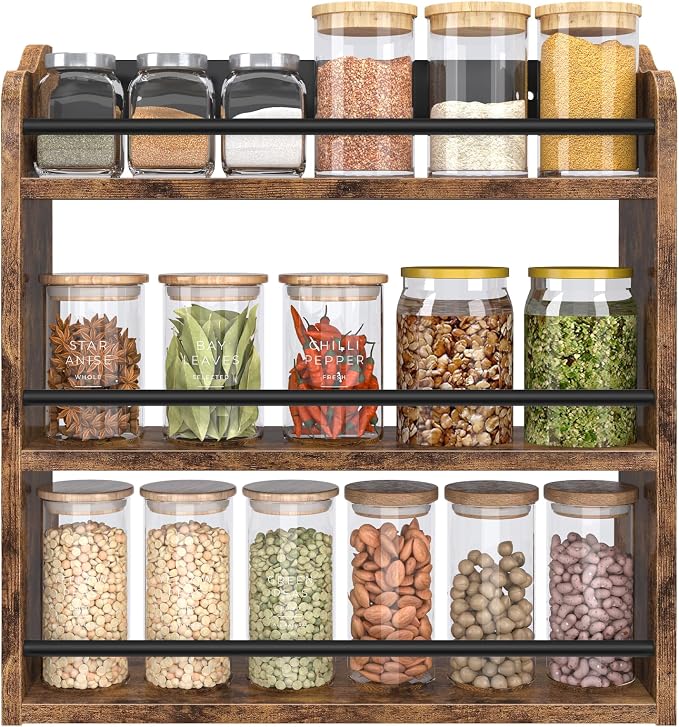 Spice Rack Wall Mounted, Wood 3 Tier Spice Rack by BCOZLUX