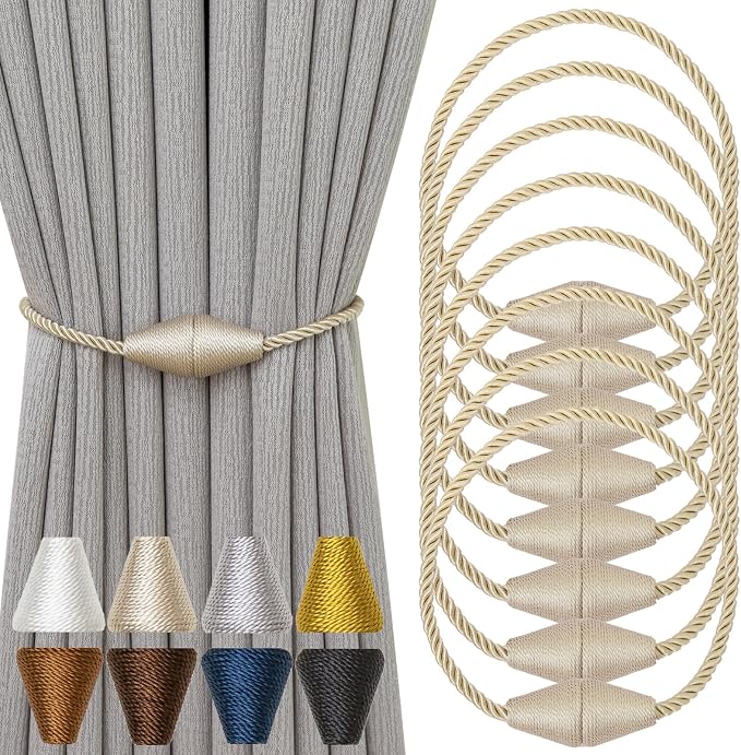 Magnetic Curtain Tiebacks 8 Pack Outdoor Rope Curtain Tie Backs Decorative by CurtainTiebacks