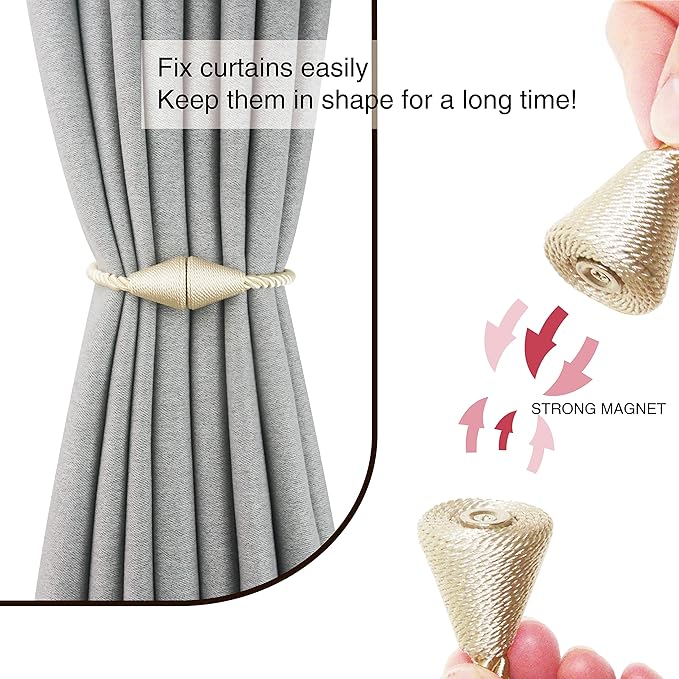 4 Pack Magnetic Curtain Tiebacks Rope Modern Handmade Curtain Tie Backs - Image 2