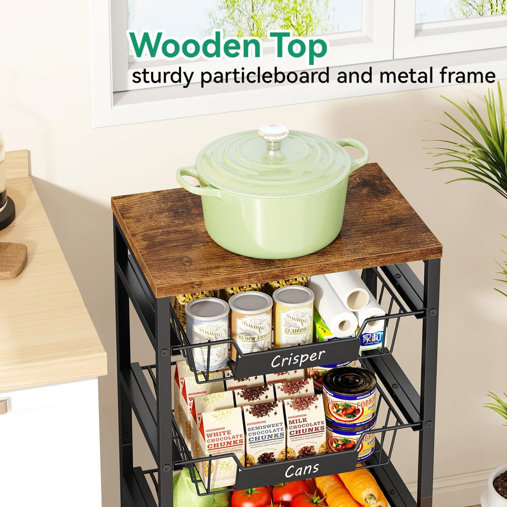 IBUYKE Metal Kitchen Storage Cart,Utility Cart with Drawers,Brown TLJ026H
