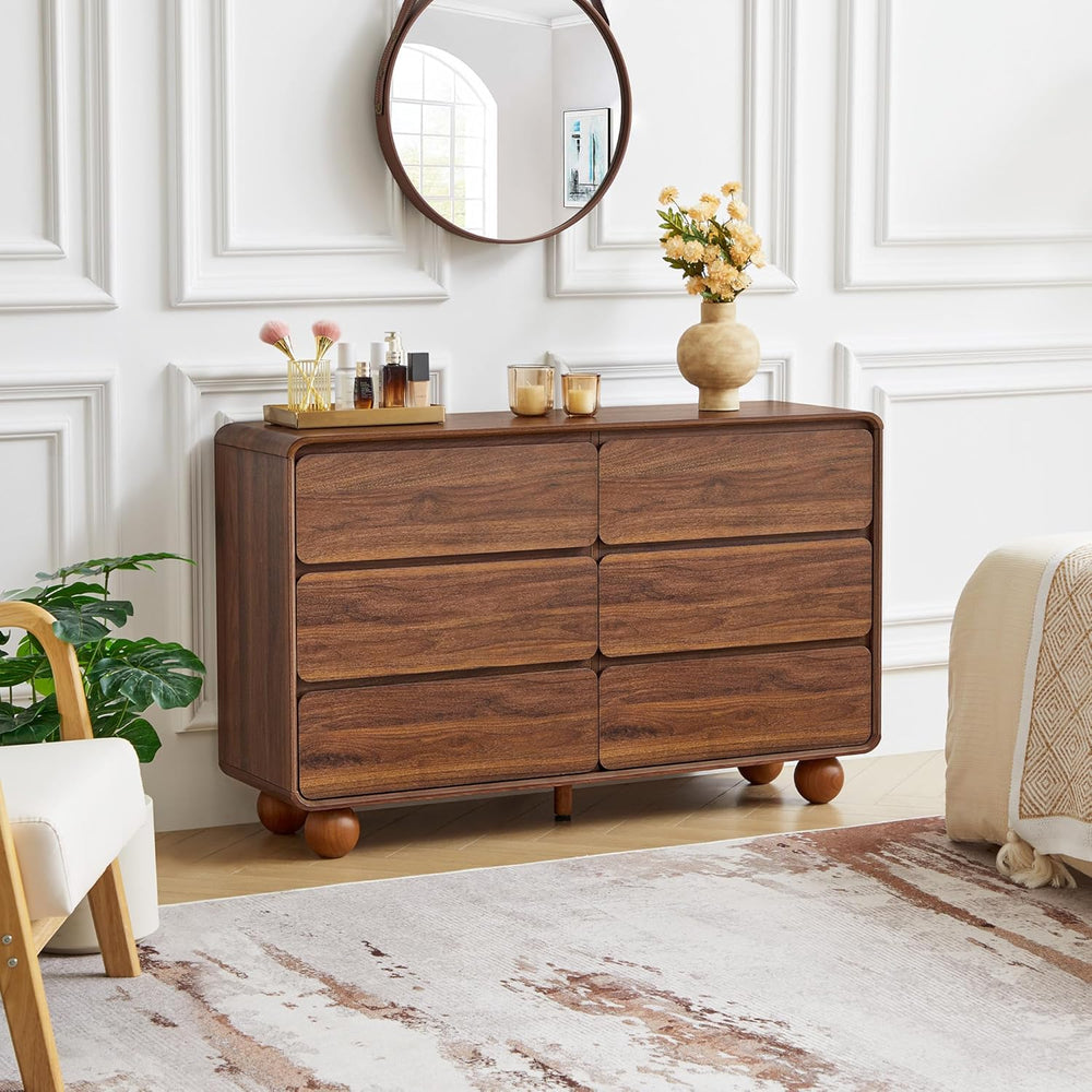 Modern 6 Drawer Dresser for Bedroom, 48" Wooden Chest of Drawers, Walnut