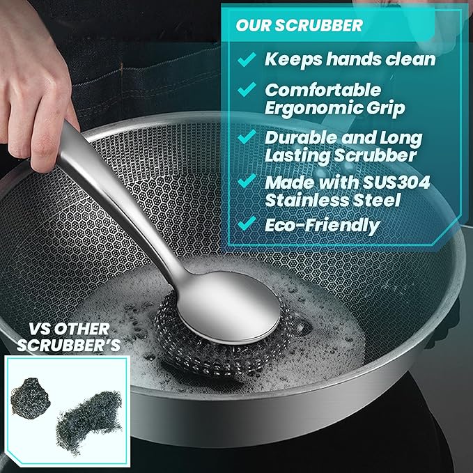Steel Wool Scrubber Dish Brush Set - Image 3