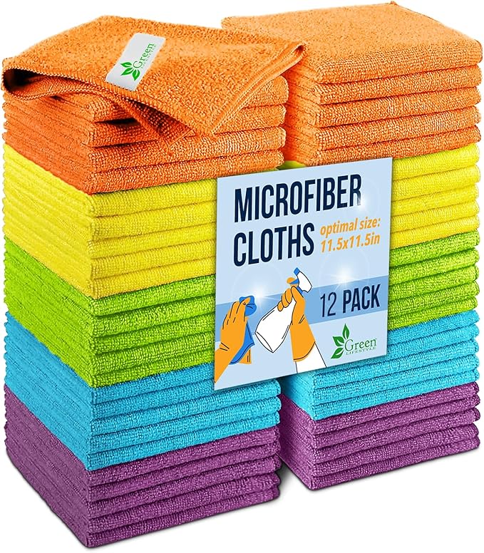 GREEN LIFESTYLE Chamois Cloth, Microfiber Cleaning Cloth 12 Pack, Borderless by GreenLifeStyle