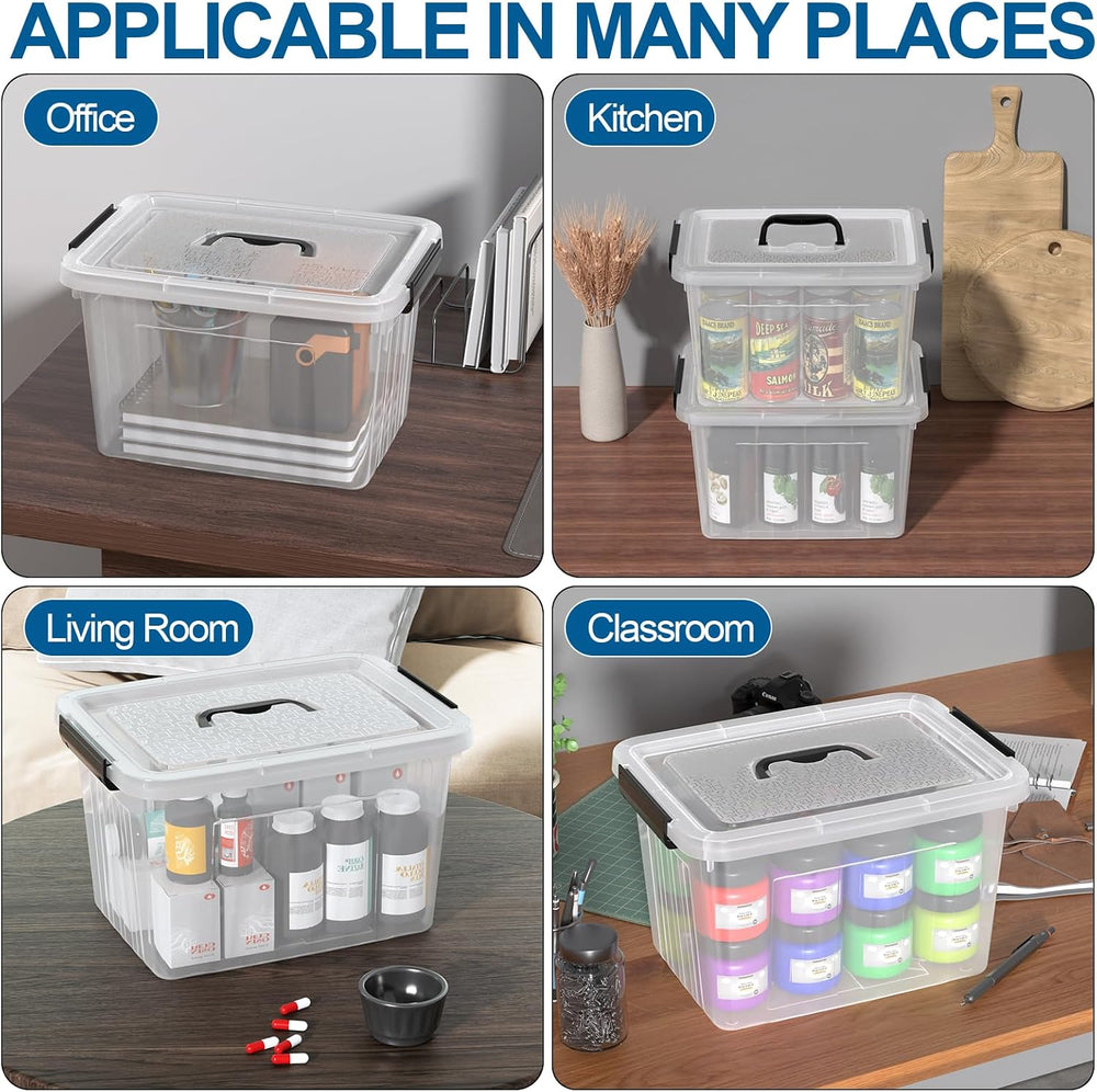 Saedy 6 Pack 12 Quart Plastic Latching Storage Box with Handle, Clear
