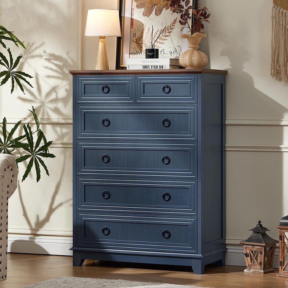 Joaxswe Farmhouse 6 Drawer Dresser for Bedroom Set of 2, 41" Tall Small ...