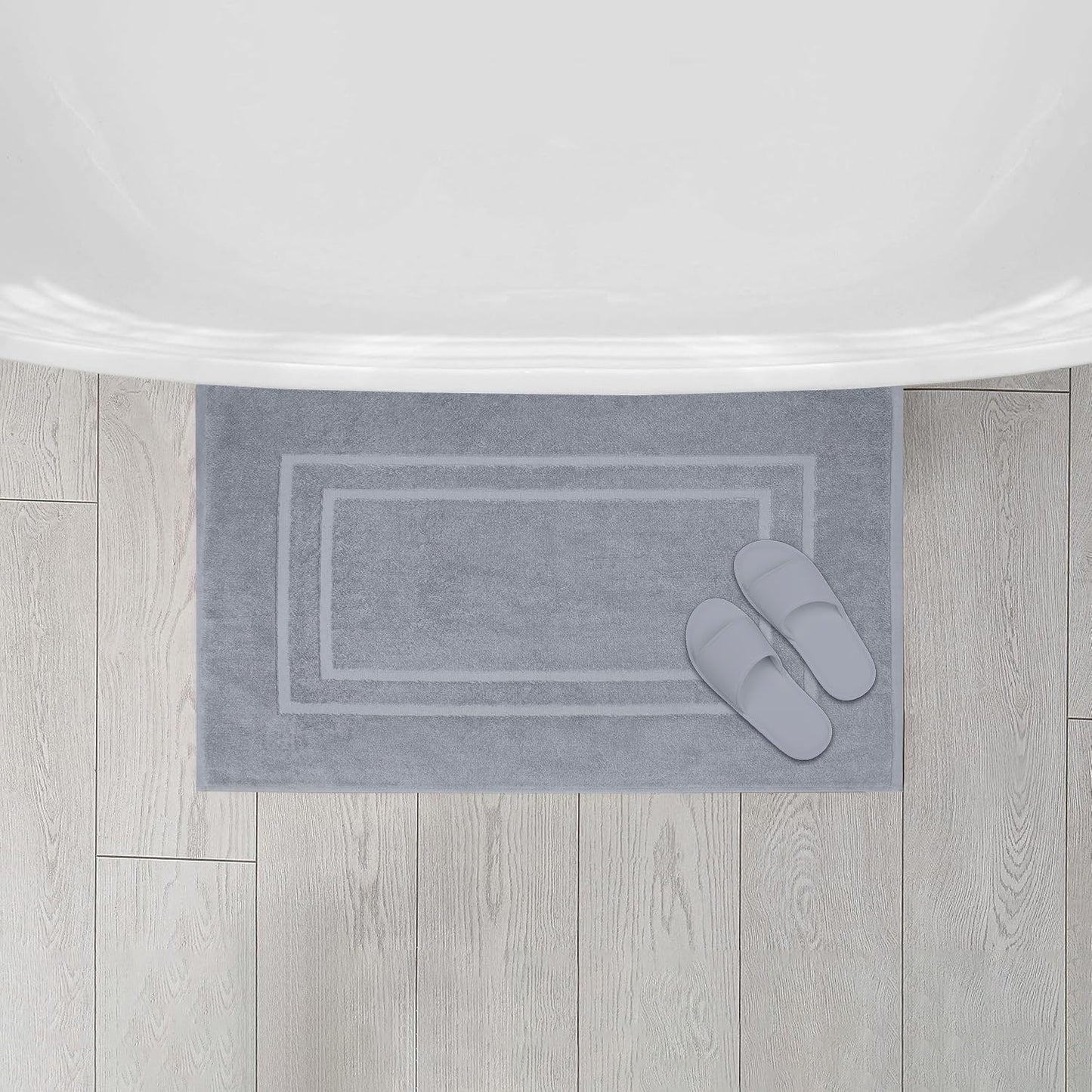 Feather & Stitch 2 Piece Towel Like Bath Mats (30x21 Inch) 100% Cotton Terry Bath Mats, Bathroom Shower Floor Mats [NOT A Bathroom Rug], Soft Absorbent Washable Mats - Grey