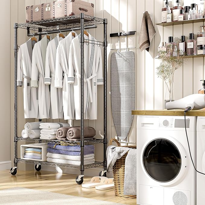 Heavy Duty Rolling Garment Rack 3 Tiers Adjustable Wire Shelving Clothes Rack - Image 7