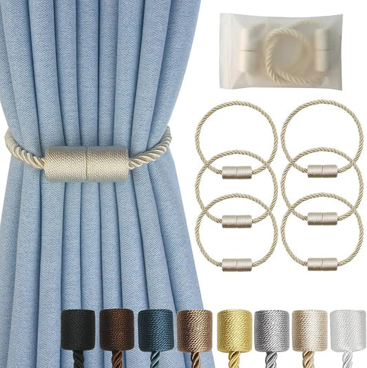 Magnetic Curtain Tiebacks 6 Pack Beige Curtain Rope Tieback Curtain Holders by CURTAINTIEBACKS