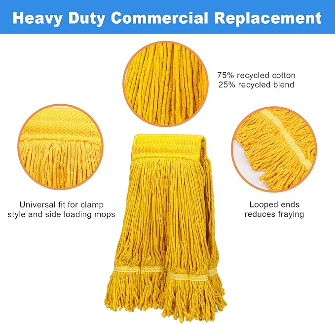 Pack of 2 Heavy Duty Commercial Mop Head Replacement, General Cleaning Mop - Image 2