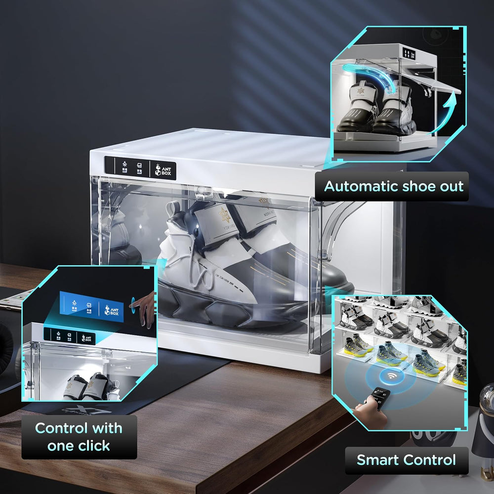ANTBOX Shoe Organizer LED Smart Control,Auto-Shoe Boxes Clear Plastic Stackab...