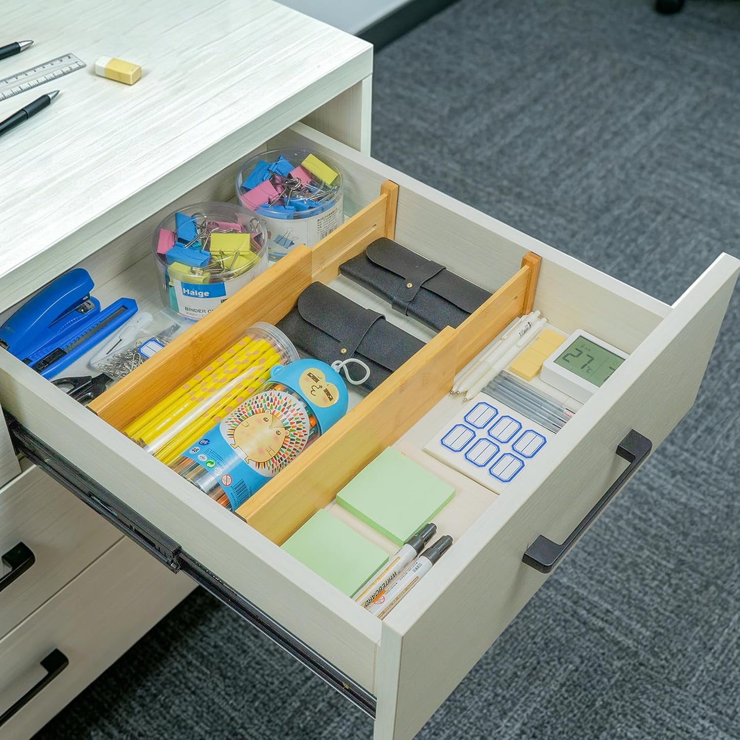 Utoplike Bamboo Dresser Drawer Dividers, Expandable Organizer for Clothing | Adjustable 3.2" High Drawers Separators for Kitchen, Bathroom, Bedroom, Office Storage, 4Pcs, Fit 13.5"-16" Inner Drawer