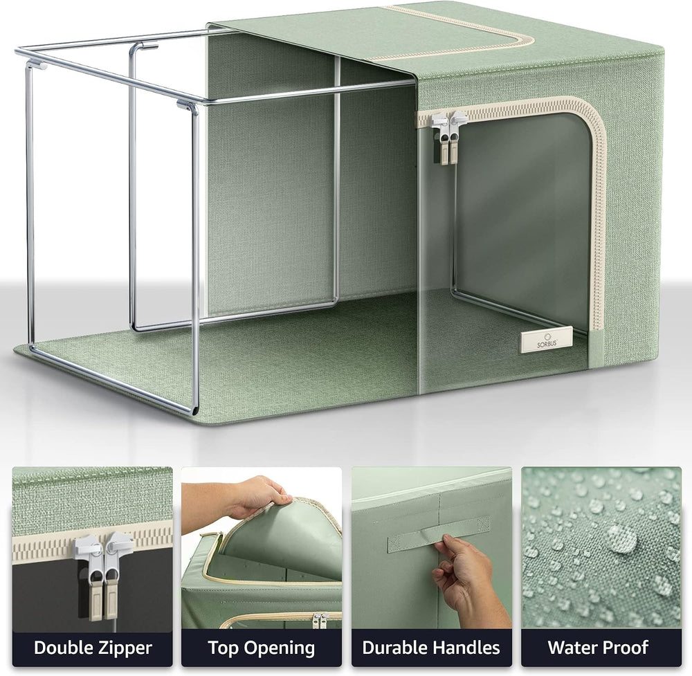Sorbus Clothing Storage Bins with Clear Window, Metal Frame (4 Pack, Teal)