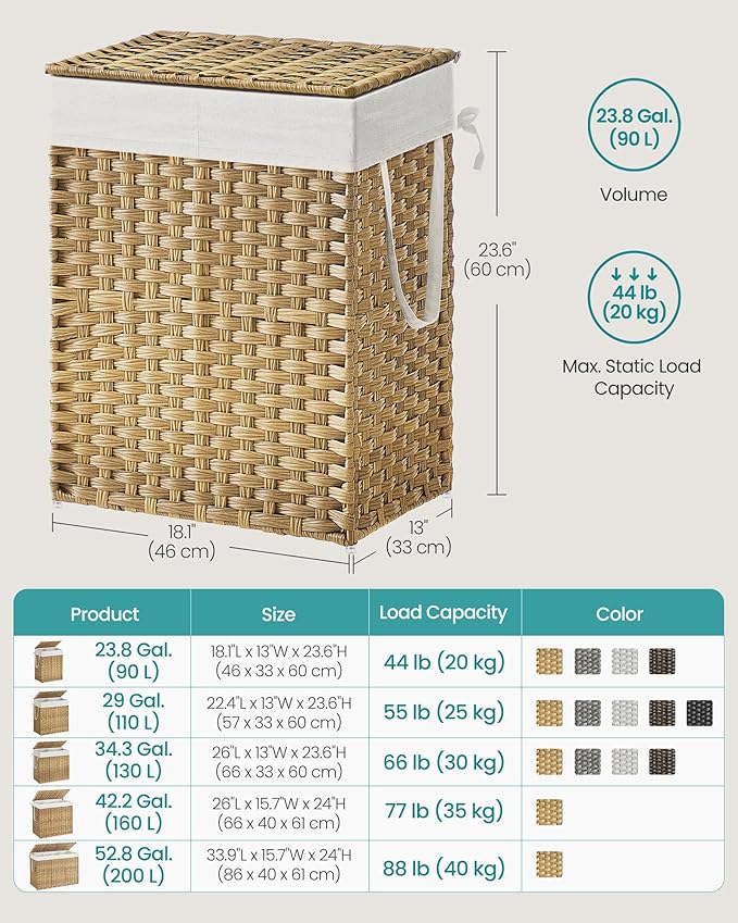 SONGMICS Laundry Hamper with Lid, 90L Clothes Hamper with 2 Removable Liner Bags - Image 6