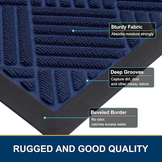 Smiry Front Door Mat Outside Entrance, Heavy Duty Outdoor Indoor Natural Rubber - Image 4