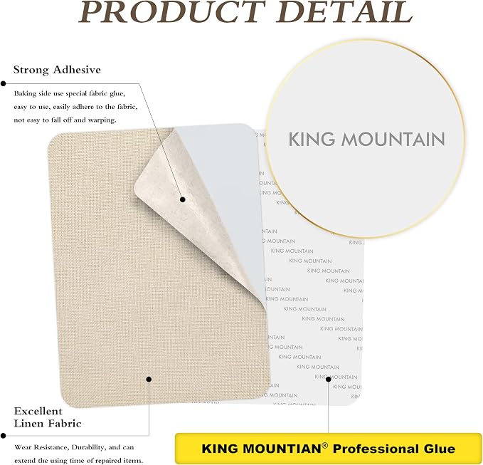 KING MOUNTAIN Coarse Linen Fabric Patches, Self-Adhesive, 12x40 Inch, - Image 3