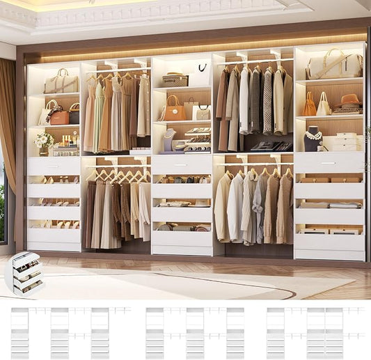 Aheaplus Closet System Set of 3, 138.5" Wood Closet Organizer System Tower by Aheaplus