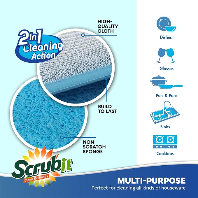 Scrub and Wipe Cleaning Sponges – SCRUBIT Dual Sided Scouring Pad and Sponge - Image 3