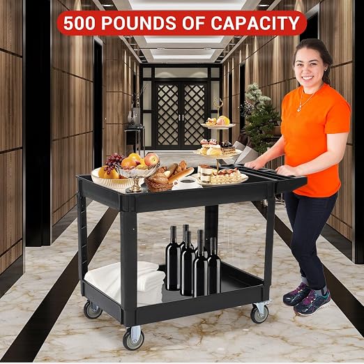 Utility Service Cart 2-Shelf 500 Lbs Capacity, Heavy Duty Rolling Cart - Image 7