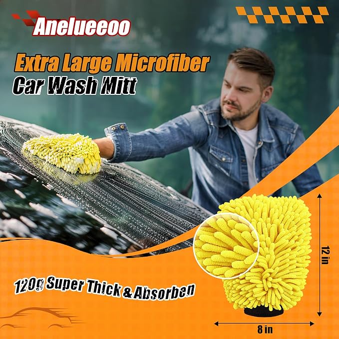 Car Wash Mitt Microfiber, Premium Chenille Microfiber Wash Car Mitts Sponge - Image 2