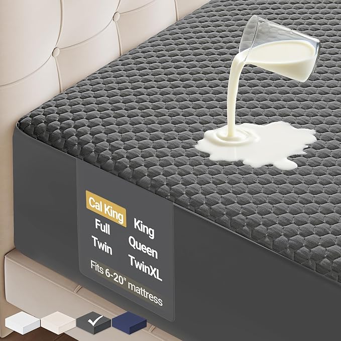 OhGeni 100% Waterproof Mattress Protector, California King-Gray Mattress Pad by OhGeni