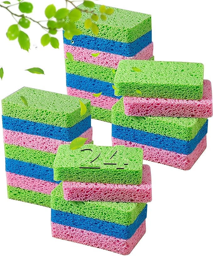 METUUTER 24-Count Cleaning Scrub Sponge- Compressed Cellulose Sponges by METUUTER