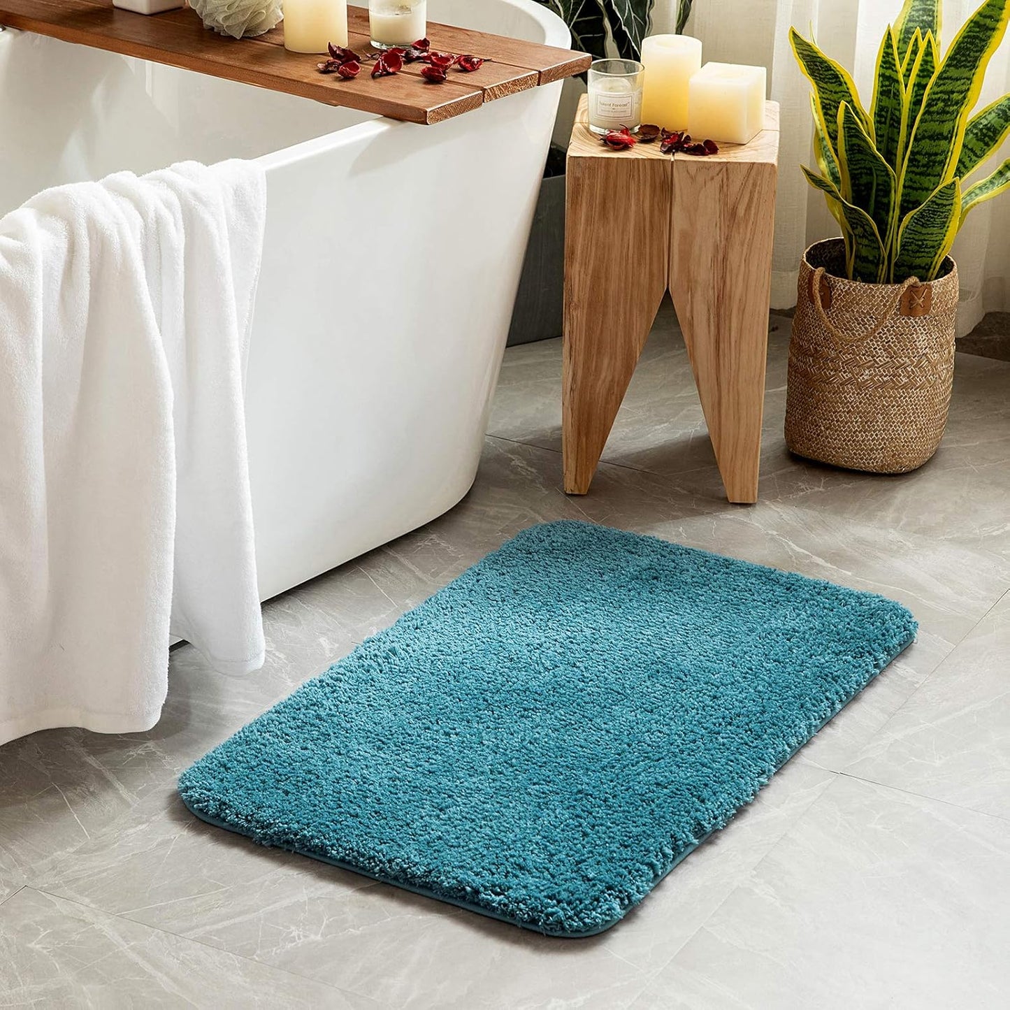 MIULEE Teal Bathroom Rugs, Soft Small Absorbent Microfiber Bath Rugs Non Slip Quick Dry Fluffy Bath Mats for Bathroom Floor Tub Showers, Machine Washable, 16x24 Inch